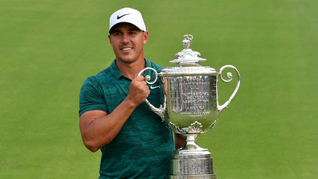 Brooks Koepka with the Wanamaker Trophy